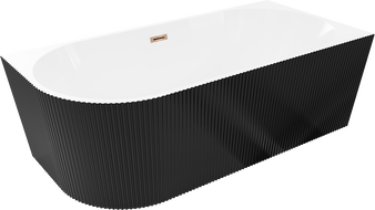 Mexen Silo baignoire autoportante d'angle droite rainurée 150 x 75 cm, blanc/noir, trop-plein or rose - 52891507575P-60