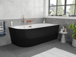 Mexen Silo baignoire sur pied d'angle droite rainurée 150 x 75 cm, blanche/noire, trop-plein or rose - 52891507575P-60