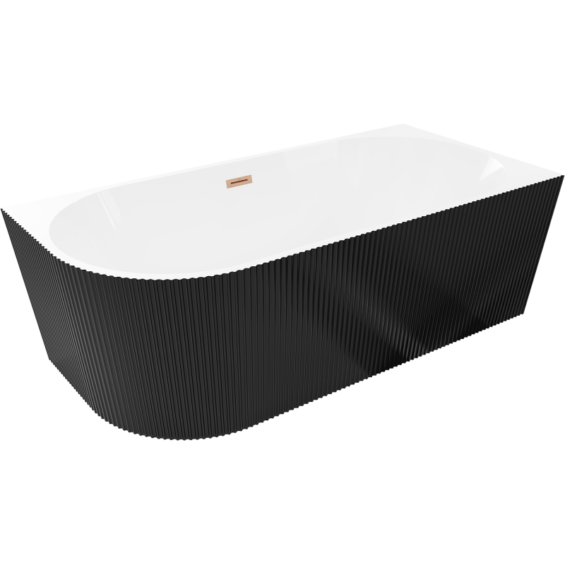 Mexen Silo baignoire îlot d'angle droite rainurée 150 x 75 cm, blanc/noir, trop-plein cuivre brossé - 52891507575P-65