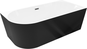 Mexen Silo baignoire autoportante d'angle droite rainurée 150 x 75 cm, blanc/noir, trop-plein brossé gris gun- 52891507575P-66
