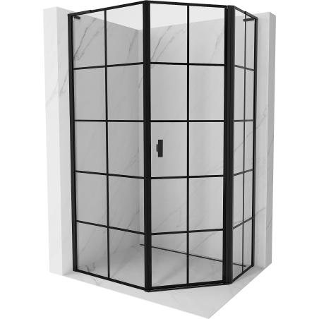Mexen Mist L cabine de douche pentagonale asymétrique pivotante droite 80 x 100 cm, grille noire, noir - 8A8L-080-100-70-77-P