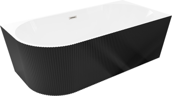 Mexen Silo baignoire îlot d'angle droite rainurée 150 x 75 cm, blanc/noir, trop-plein nickel brossé - 52891507575P-97