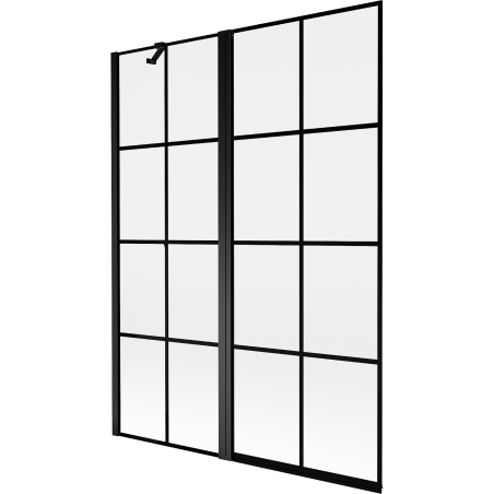 Mexen Mist paroi de baignoire à 2 vantaux gauche 130 x 150 cm, grille noire, noir - 8A9-130-011-70-77-L