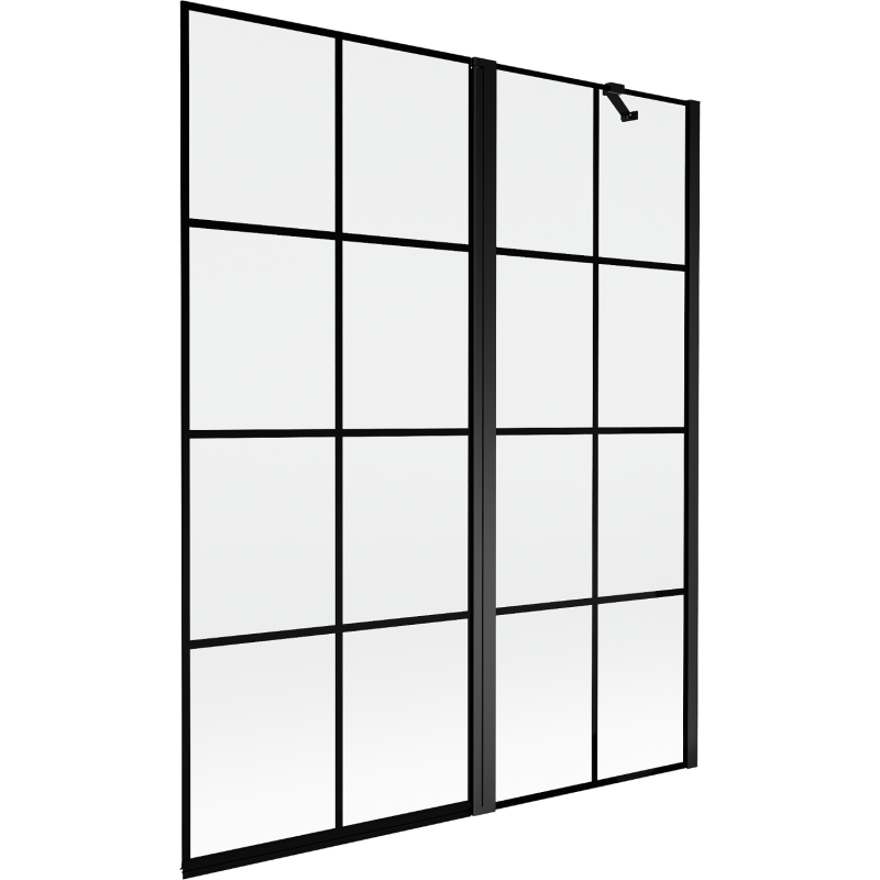 Paravent de douche Mexen Mist 2 volets droit 140 x 150 cm, grille noire, noir - 8A9-140-011-70-77-P