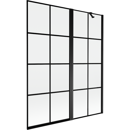 Paravent de douche Mexen Mist 2 volets droit 140 x 150 cm, grille noire, noir - 8A9-140-011-70-77-P