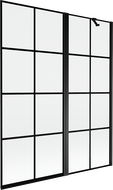 Paravent de douche Mexen Mist 2 volets droit 140 x 150 cm, grille noire, noir - 8A9-140-011-70-77-P