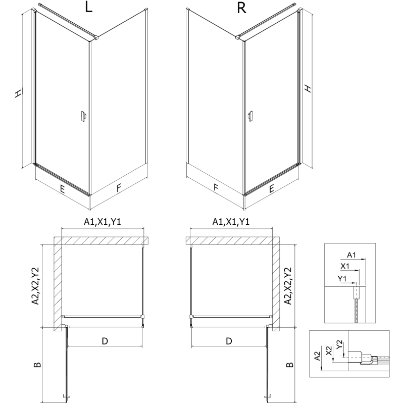 Mexen Mist-B cabine de douche pivotante 80 x 80 cm, transparent, noir - 8A2T-080-080-70-00