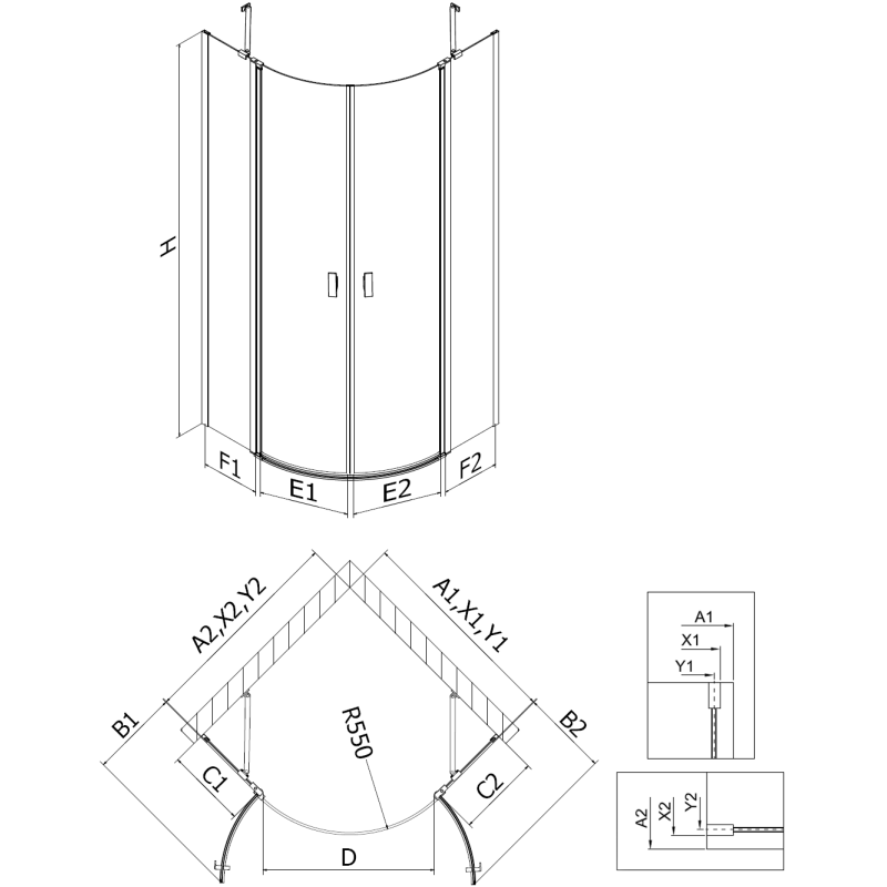 Mexen Mist cabine de douche semi-circulaire pivotante 100 x 100 cm, transparent, or brossé - 8A32-100-100-55-00