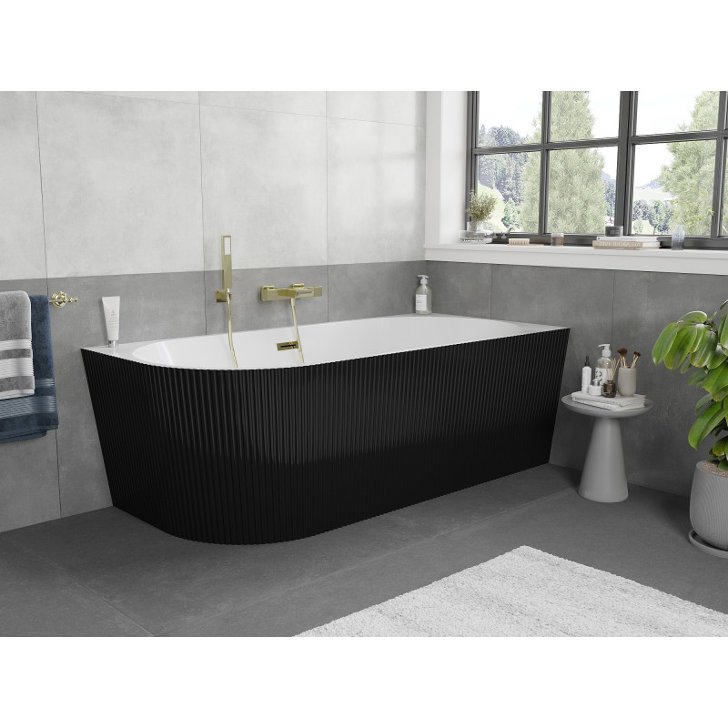 Mexen Silo baignoire îlot d'angle droite nervurée 170 x 80 cm, blanche/noire, trop-plein doré - 52891708075P-50