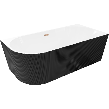 Mexen Silo baignoire autoportante d'angle droite rainurée 170 x 80 cm, blanc/noir, trop-plein or rose - 52891708075P-60