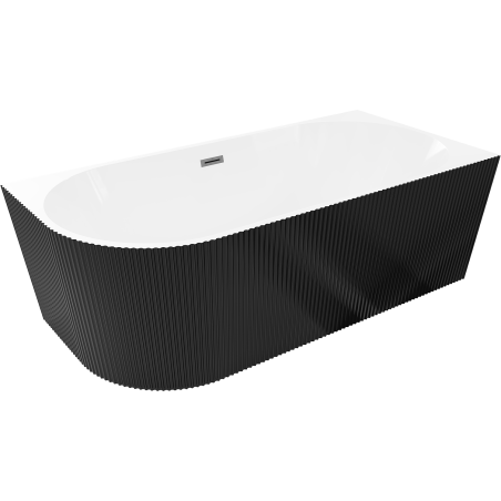 Mexen Silo baignoire autoportante d'angle droite cannelée 170 x 80 cm, blanche/noire, trop-plein gun metal - 52891708075P-95