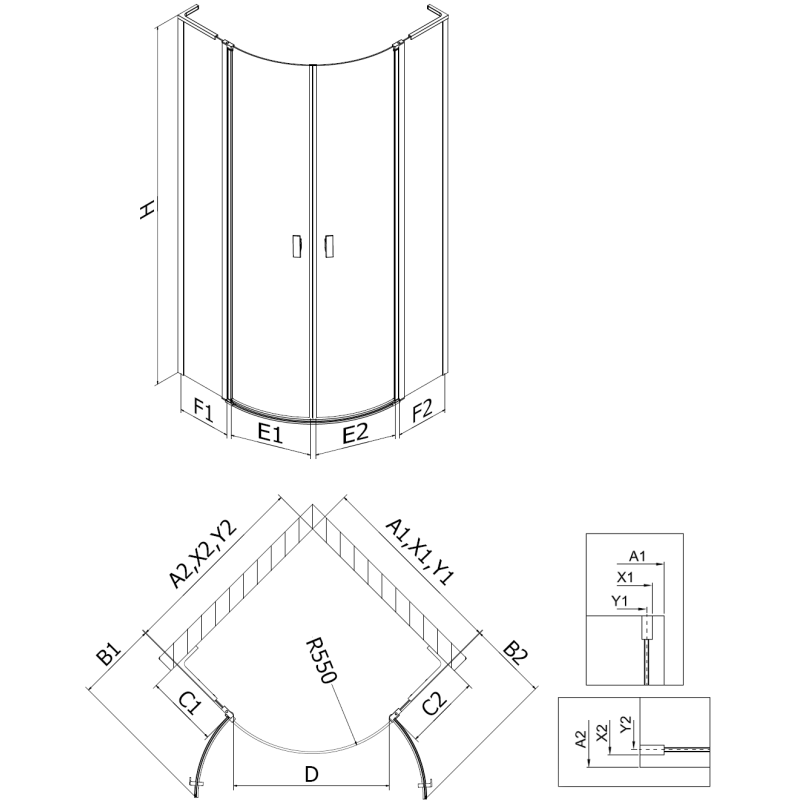 Mexen Mist L cabine de douche semi-circulaire pivotante 80 x 80 cm, transparent, cuivre brossé - 8A32L-080-080-65-00