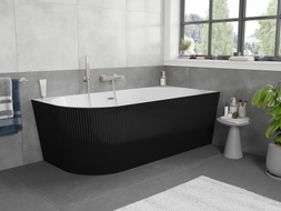 Mexen Silo baignoire autoportante d'angle droite cannelée 170 x 80 cm, blanche/noire, trop-plein nickel brossé