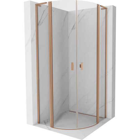 Mexen Mist L cabine de douche demi-circulaire pivotante 90 x 90 cm, transparent, cuivre brossé - 8A32L-090-090-65-00