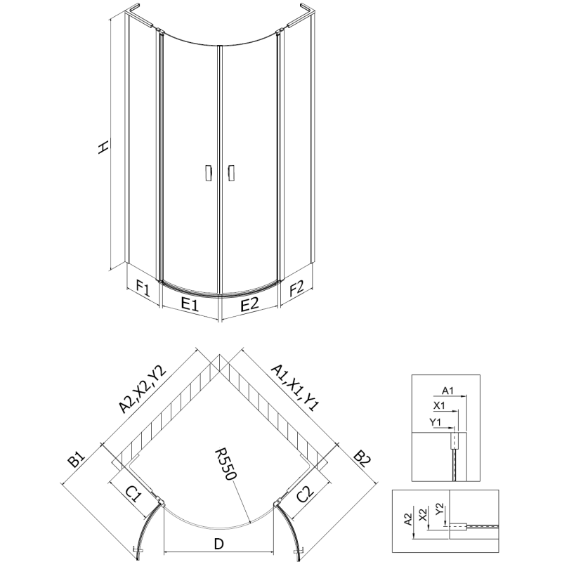 Mexen Mist L cabine de douche semi-circulaire pivotante 80 x 80 cm, transparent, noir - 8A32L-080-080-70-00