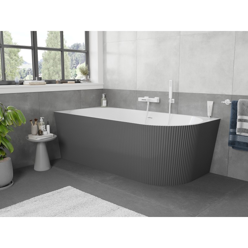 Mexen Silo baignoire autoportante d'angle gauche rainurée 150 x 75 cm, blanc/gris, trop-plein blanc - 52891507562L-20
