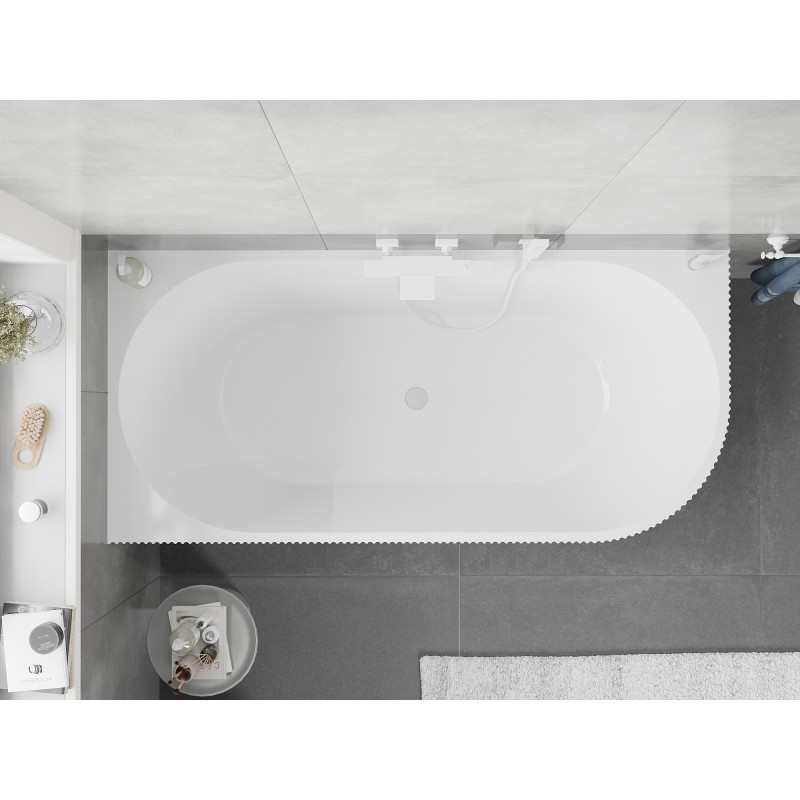 Mexen Silo baignoire autoportante d'angle gauche rainurée 150 x 75 cm, blanc/gris, trop-plein blanc - 52891507562L-20