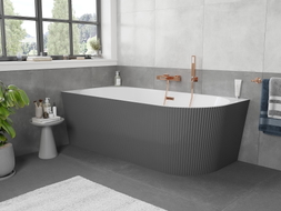 Mexen Silo baignoire autoportante d'angle gauche rainurée 150 x 75 cm, blanc/gris, trop-plein or rose - 52891507562L-60