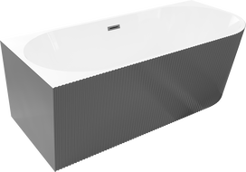 Baignoire îlot Mexen Silo d'angle gauche cannelée 150 x 75 cm, blanc/gris, trop-plein gun gray brossé - 52891507562L-66