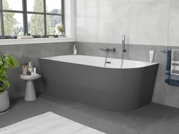 Baignoire îlot Mexen Silo d'angle gauche cannelée 150 x 75 cm, blanc/gris, trop-plein gun gray brossé - 52891507562L-66