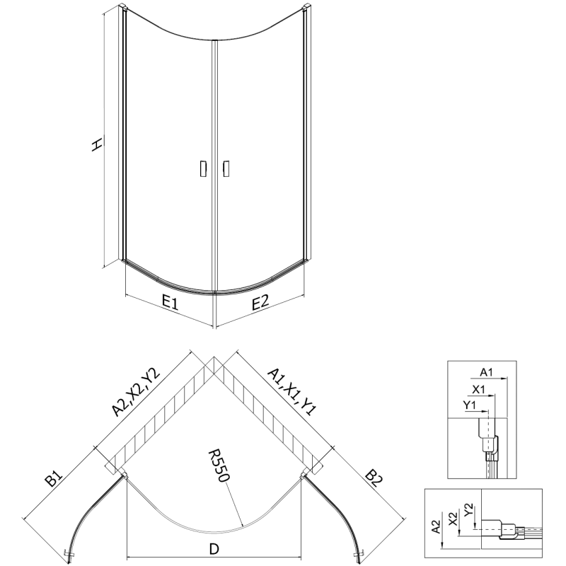 Mexen Mist cabine de douche semi-circulaire pivotante 80 x 80 cm, transparente, dorée - 8A31-080-080-50-00