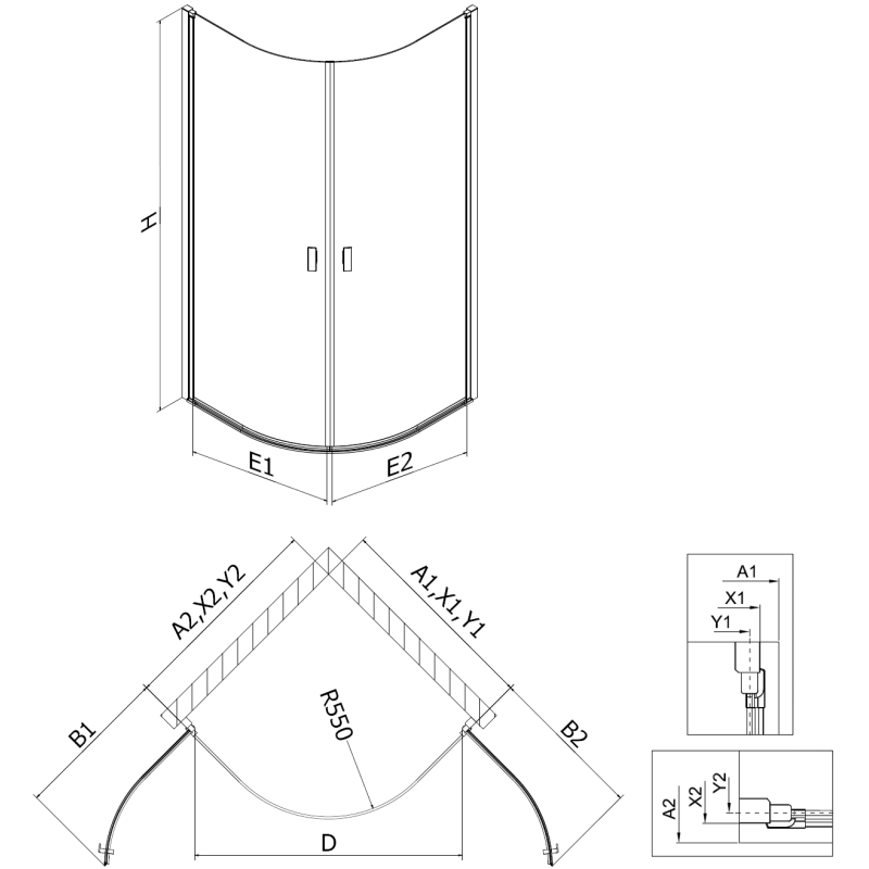 Mexen Mist cabine de douche semi-circulaire pivotante 80 x 80 cm, transparent, or brossé - 8A31-080-080-55-00