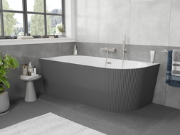 Mexen Silo baignoire autoportante d'angle gauche rainurée 150 x 75 cm, blanc/gris, trop-plein nickel brossé - 52891507562L-97