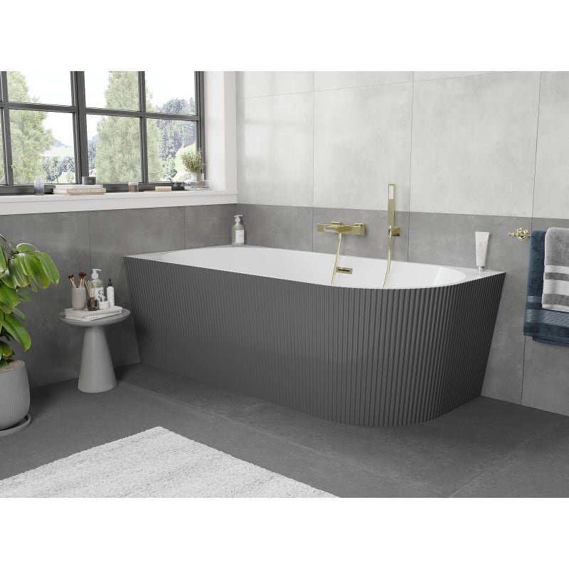 Mexen Silo baignoire autoportante d'angle gauche rainurée 170 x 80 cm, blanc/gris, trop-plein doré - 52891708062L-50