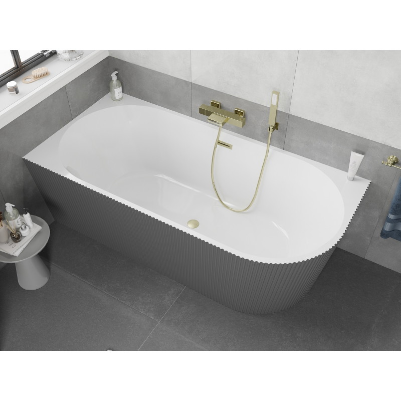 Mexen Silo baignoire autoportante d'angle gauche rainurée 170 x 80 cm, blanc/gris, trop-plein or brossé - 52891708062L-55