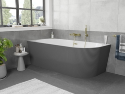 Mexen Silo baignoire autoportante d'angle gauche rainurée 170 x 80 cm, blanc/gris, trop-plein or brossé - 52891708062L-55