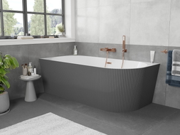 Mexen Silo baignoire autoportante d'angle gauche cannelée 170 x 80 cm, blanc/gris, trop-plein cuivre brossé - 52891708062L-65