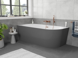 Mexen Silo baignoire autoportante d'angle gauche rainurée 170 x 80 cm, blanc/gris, trop-plein cuivre brossé - 52891708062L-65