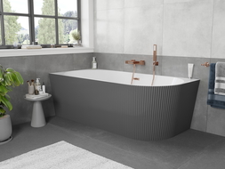 Mexen Silo bain en îlot d'angle gauche cannelé 170 x 80 cm, blanc/gris, trop-plein cuivre brossé - 52891708062L-65