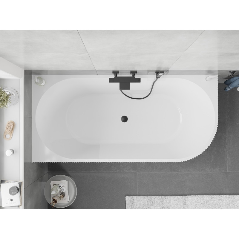 Mexen Silo baignoire indépendante d'angle gauche rainurée 170 x 80 cm, blanche/grise, trop-plein noir - 52891708062L-70