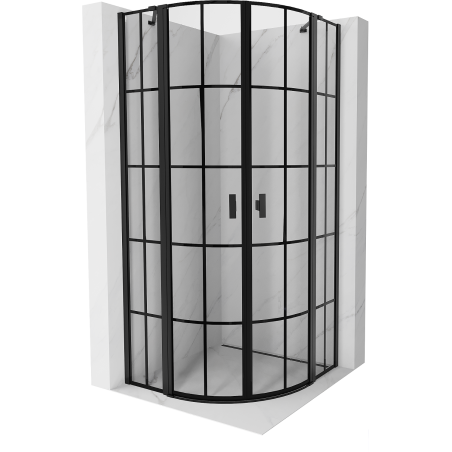 Mexen Mist cabine de douche semi-circulaire pivotante 100 x 100 cm, grille noire, noir - 8A32-100-100-70-77