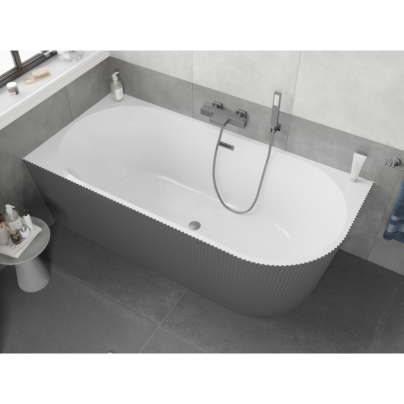 Mexen Silo baignoire autoportante d'angle gauche rainurée 170 x 80 cm, blanc/gris, trop-plein gun metal - 52891708062L-95