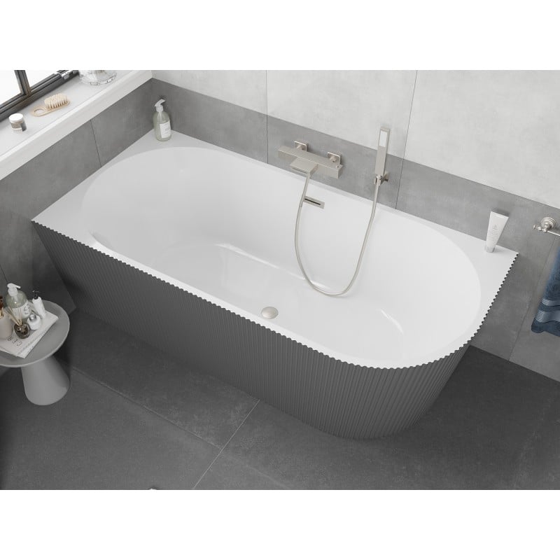 Mexen Silo baignoire autoportante d'angle gauche rainurée 170 x 80 cm, blanc/gris, trop-plein nickel brossé - 52891708062L-97