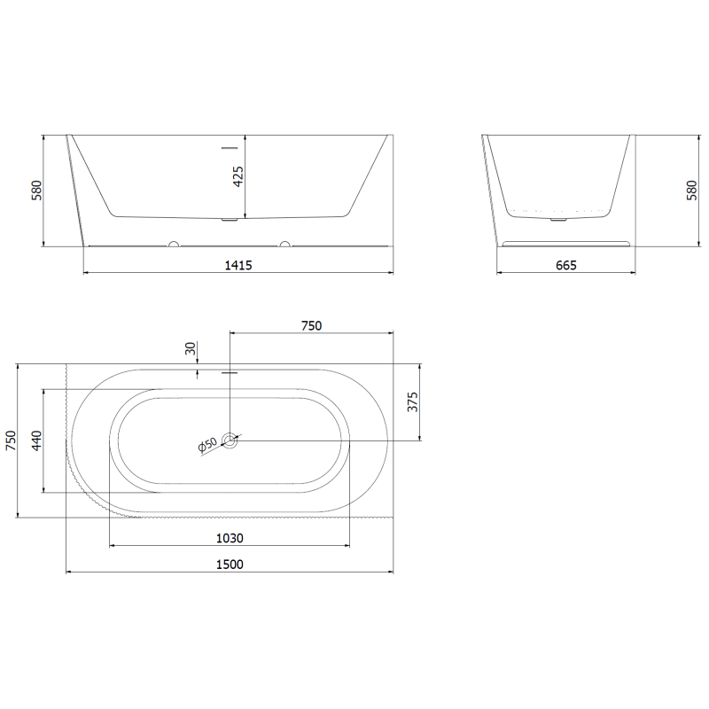 Mexen Silo baignoire îlot d'angle droit rainurée 150 x 75 cm, blanc/gris, trop-plein chromé - 52891507562P-01