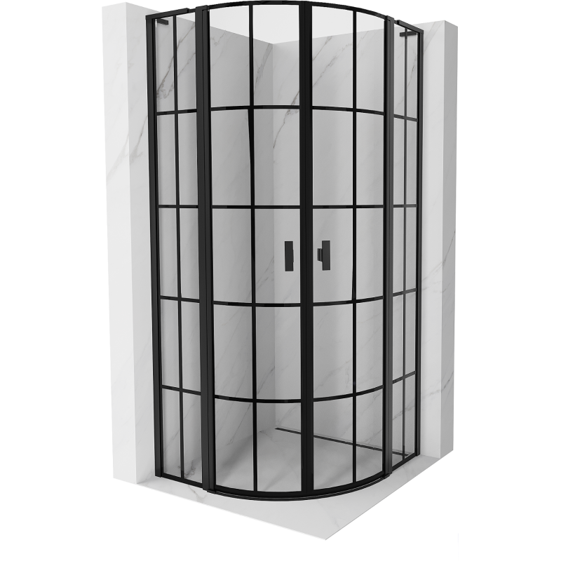 Mexen Mist L cabine de douche quart de cercle pivotante 100 x 100 cm, grille noire, noir - 8A32L-100-100-70-77