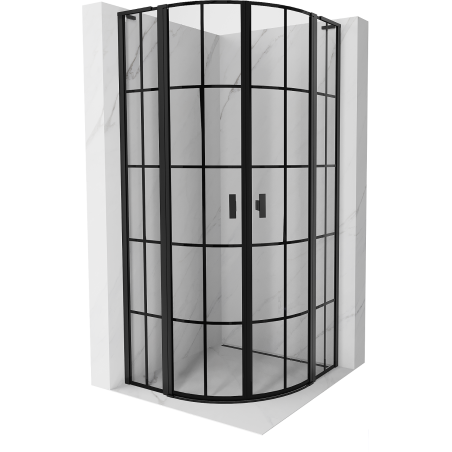Mexen Mist L cabine de douche quart de cercle pivotante 100 x 100 cm, grille noire, noir - 8A32L-100-100-70-77