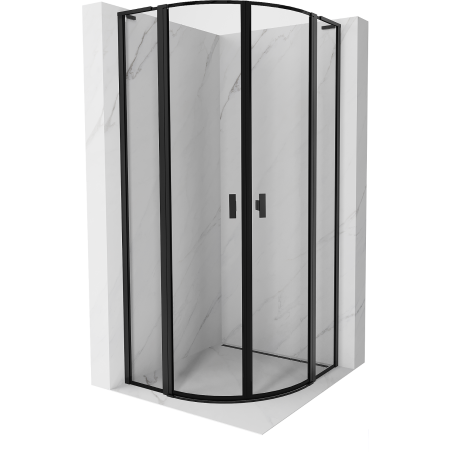 Mexen Mist L cabine de douche semi-circulaire pivotante 80 x 80 cm, cadre noir, noir - 8A32L-080-080-70-70