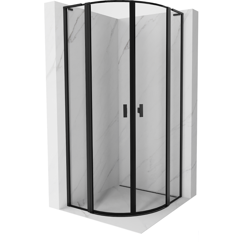 Mexen Mist L cabine de douche semi-circulaire pivotante 90 x 90 cm, cadre noir, noir - 8A32L-090-090-70-70