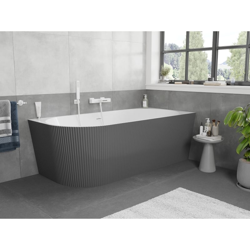 Mexen Silo baignoire autoportante d'angle droit rainurée 150 x 75 cm, blanche/grise, trop-plein blanc - 52891507562P-20