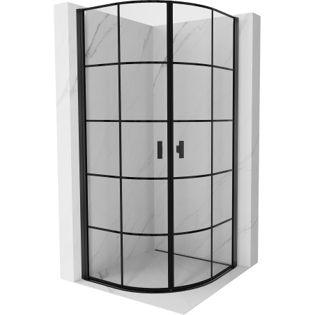 Mexen Mist cabine de douche semi-circulaire battante 80 x 80 cm, grille noire, noire - 8A31-080-080-70-77