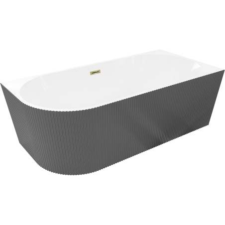 Mexen Silo baignoire autoportante d'angle droite cannelée 150 x 75 cm, blanc/gris, trop-plein doré - 52891507562P-50