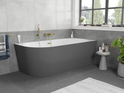 Mexen Silo baignoire îlot d'angle droit rainurée 150 x 75 cm, blanc/gris, trop-plein or brossé - 52891507562P-55