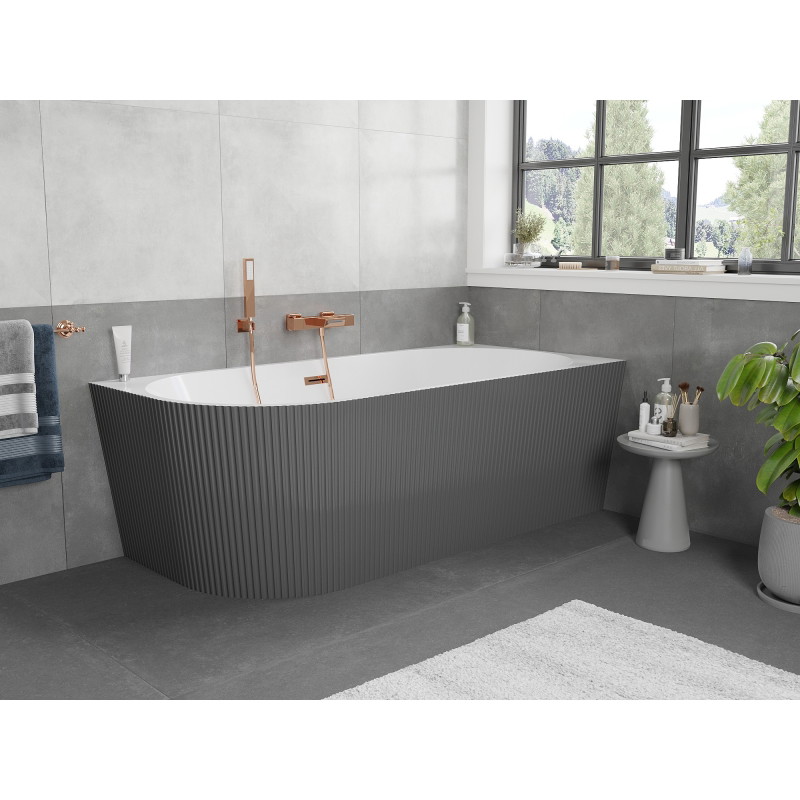 Mexen Silo baignoire autoportante d'angle droite rainurée 150 x 75 cm, blanc/gris, trop-plein or rose - 52891507562P-60