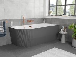 Mexen Silo baignoire autoportante d'angle droite rainurée 150 x 75 cm, blanc/gris, trop-plein or rose - 52891507562P-60
