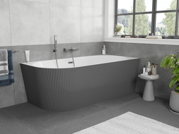 Mexen Silo baignoire îlot d'angle droite rainurée 150 x 75 cm, blanc/gris, trop-plein gun metal - 52891507562P-95