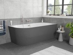 Mexen Silo baignoire autoportante d'angle droite rainurée 150 x 75 cm, blanc/gris, trop-plein nickel brossé - 52891507562P-97